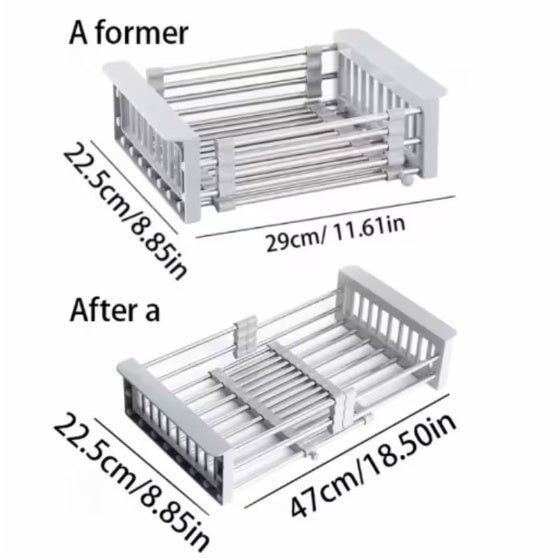 Adjustable Immersion Sink Dish Drying Rack With Stainless Steel Drain Basket - Portable And Retractable Space-Saving Fruit And Vegetable Solution